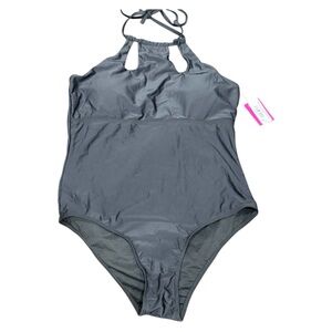 MONOB Solid Black Halter One-Piece Swimsuit Sz Large